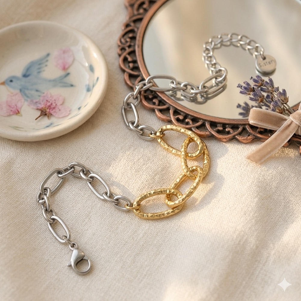 Mixed Metal Link Bracelet — Gold & Silver Two-Tone Chain